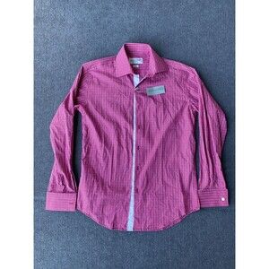 Nicholas Jermyn Dress Narrow Check Shirt Button Down Plaid Pink MF339D 15.5" Fit